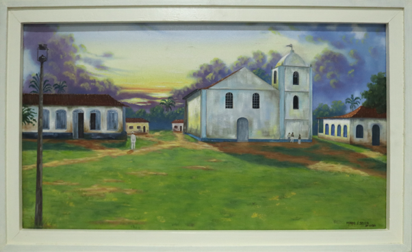 Macapá Histórica I | 2011 | óleo sobre tecido em madeira| 95 cm x 58 cm 

A obra apresenta uma paisagem urbana de memória histórica, marcada por construções antigas, igreja, casas coloniais, caminhos de terra e um amplo espaço verde. O céu em tons de azul, lilás, amarelo e laranja cria uma sensação de entardecer, trazendo suavidade e nostalgia à paisagem. As cores equilibram a serenidade do espaço com a força afetiva, como se a obra preservasse um recorte de tempo, a pintura valoriza a memória do lugar e  reconhece a importância dos espaços históricos. São lugares de encontros, fé, cultura e identidade.