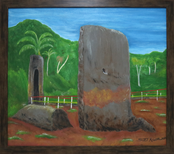 Ruínas da igreja marroquina em Mazagão | 2021 | Acrílica sobre tela | 78cm x 87 cm

Inspirada em fatos históricos da época do Brasil Colonial na região do Amapá, quando uma colônia portuguesa no Marrocos, na África, chamada Mazagão do Marrocos, hoje Al Jadida, foi desativada e transferida para a Amazônia brasileira. Os primeiros habitantes, aproximadamente 160 famílias, chegaram na região em 1769 à vila de Nova Mazagão, hoje Mazagão Velho, que foi fundada em 23 de janeiro de 1770 pelo rei de Portugal. Como memória histórica restaram apenas as ruínas da Igreja Construída pelos imigrantes na época em solo amapaense. 
A obra retrata as ruínas históricas da igreja marroquina no tempo da colonização portuguesa, momento histórico que influenciou nas tradições e cultura local.